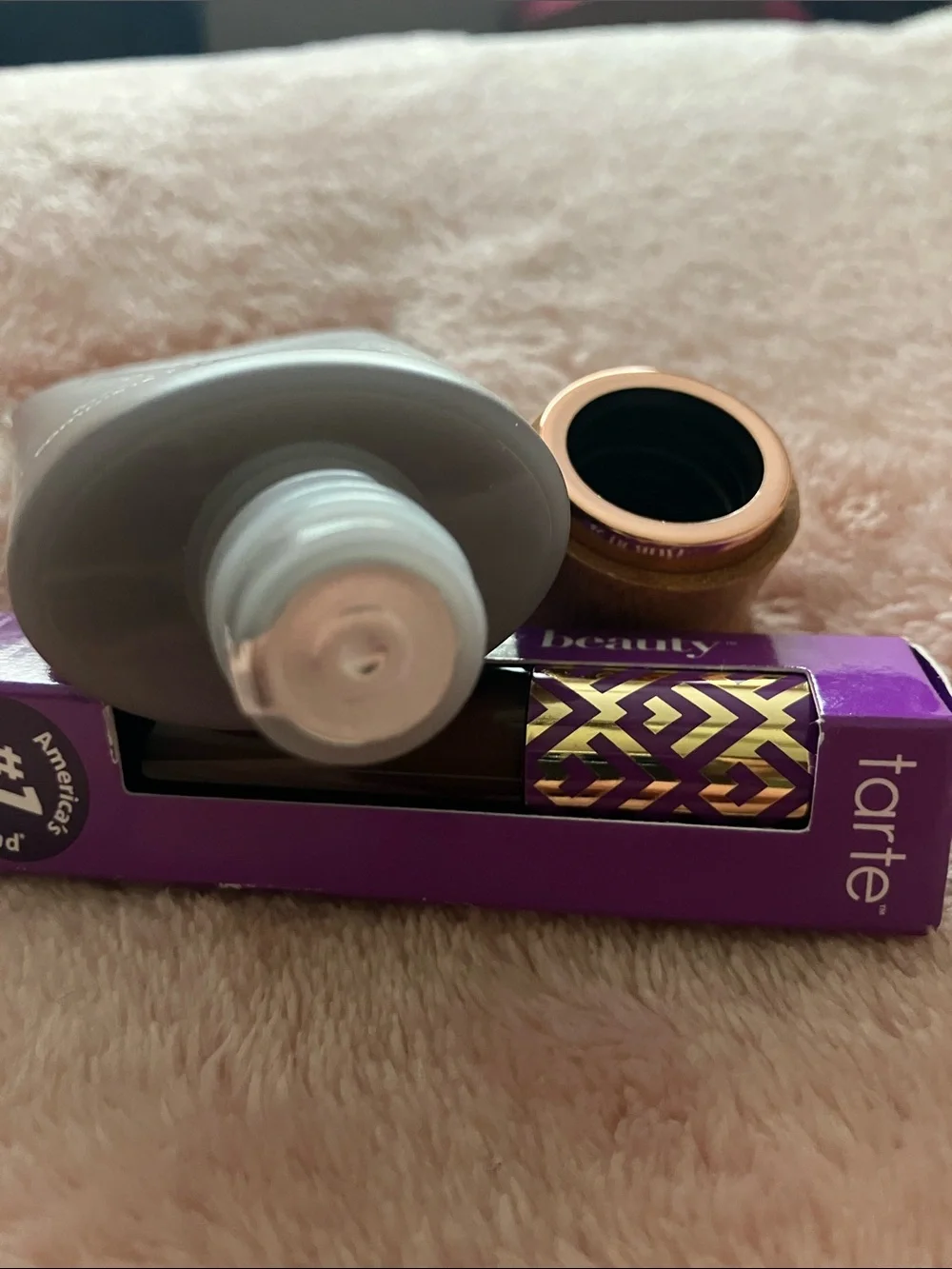 tarte Amazonian Clay Foundation with Purple Shape Tape Concealer Packaging